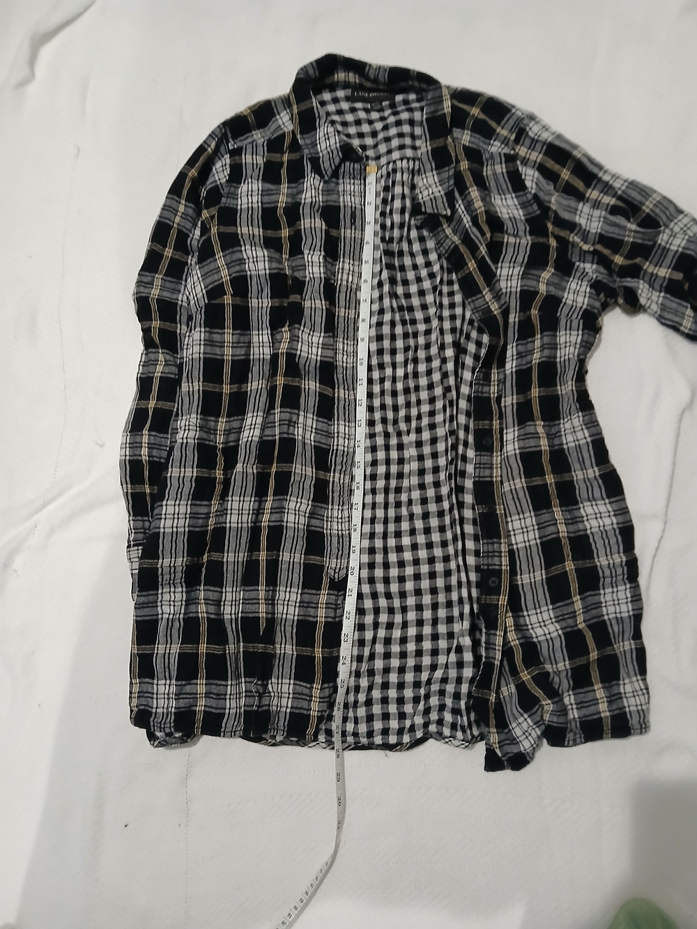 Lane Bryant Black White and Tan Plaid Button-Down Shirt